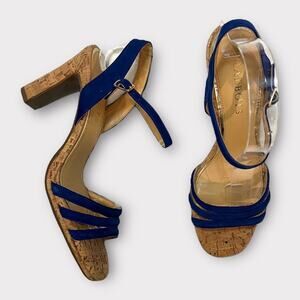 Talbots  Blue Velvet Strappy Cork Heeled Sandal sz 7